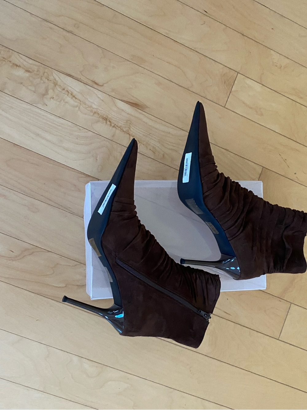 Jeffrey Campbell Let's Go Pointed Toe Ruched Ankle Boots - Dark Brown - Picture 8 of 8